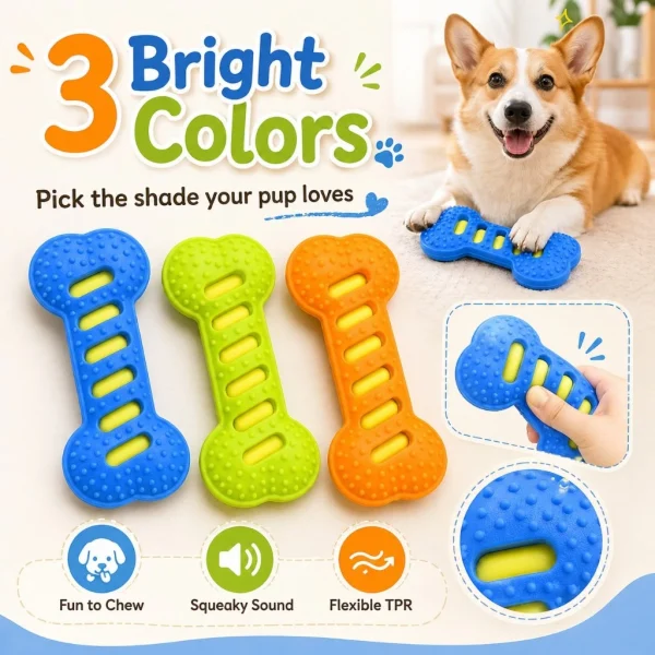 Random Chew Proof TPR Squeaky Dog Bone Dental Chew Stick Toy