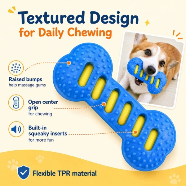 Random Chew Proof TPR Squeaky Dog Bone Dental Chew Stick Toy