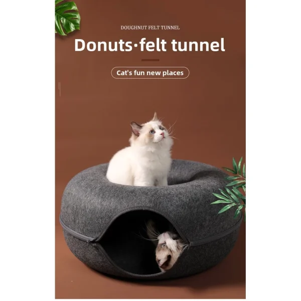 Random Washable Semi Enclosed Double Felt Donut Cat Tunnel Bed